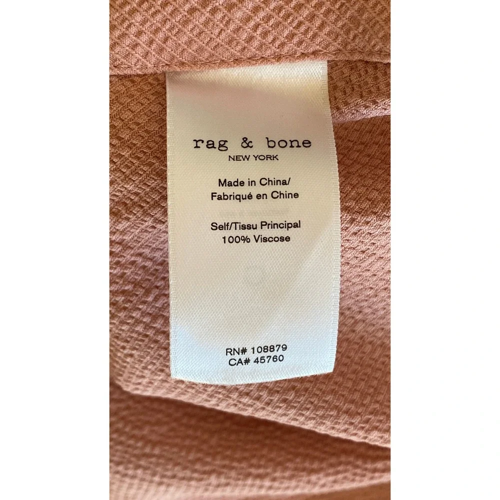 Rag & Bone Midi Dress Size 2 Pink Pinafore Button Side Textured Cottage Festival